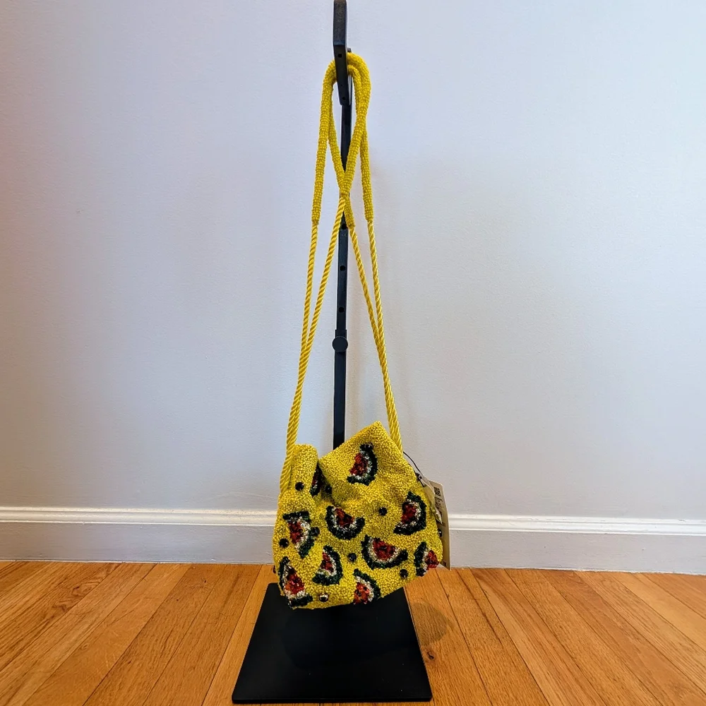 Zara Yellow Beaded Watermelon Bucket Bag New - Picture 4 of 5